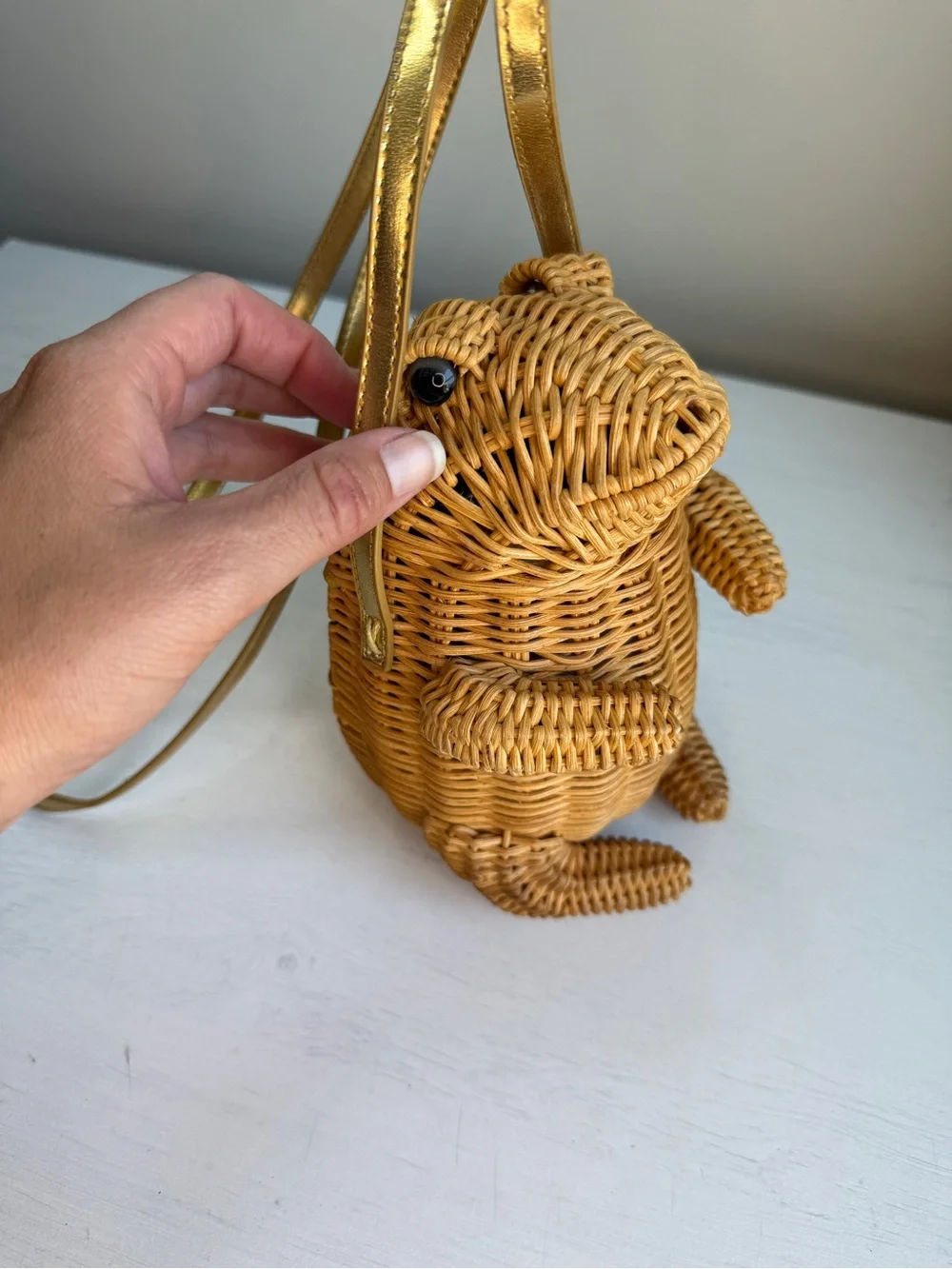 Cappelli Wicker Novelty CrossBody Frog Purse Button Eyes Animal Basket Bag